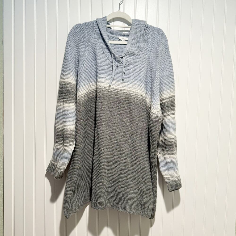 J Jill Striped Hooded Sweater Tunic Blue Gray Plus Size 4X - Picture 1 of 5